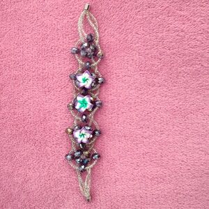 Floral Beaded Bracelet with Purple Accents